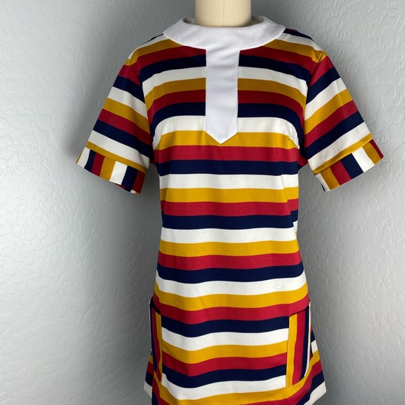 Vintage 60’s/70’s Mod Striped Tunic Top Mini Dress - Picture 2 of 6